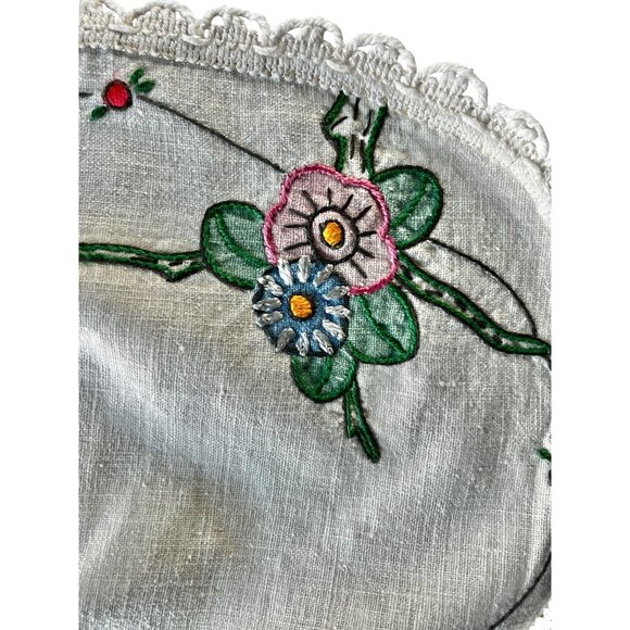 Hand-Painted & Embroidered Table Runner 22" X 11" Beige Cotton Linen Blend Bird - Picture 9 of 9